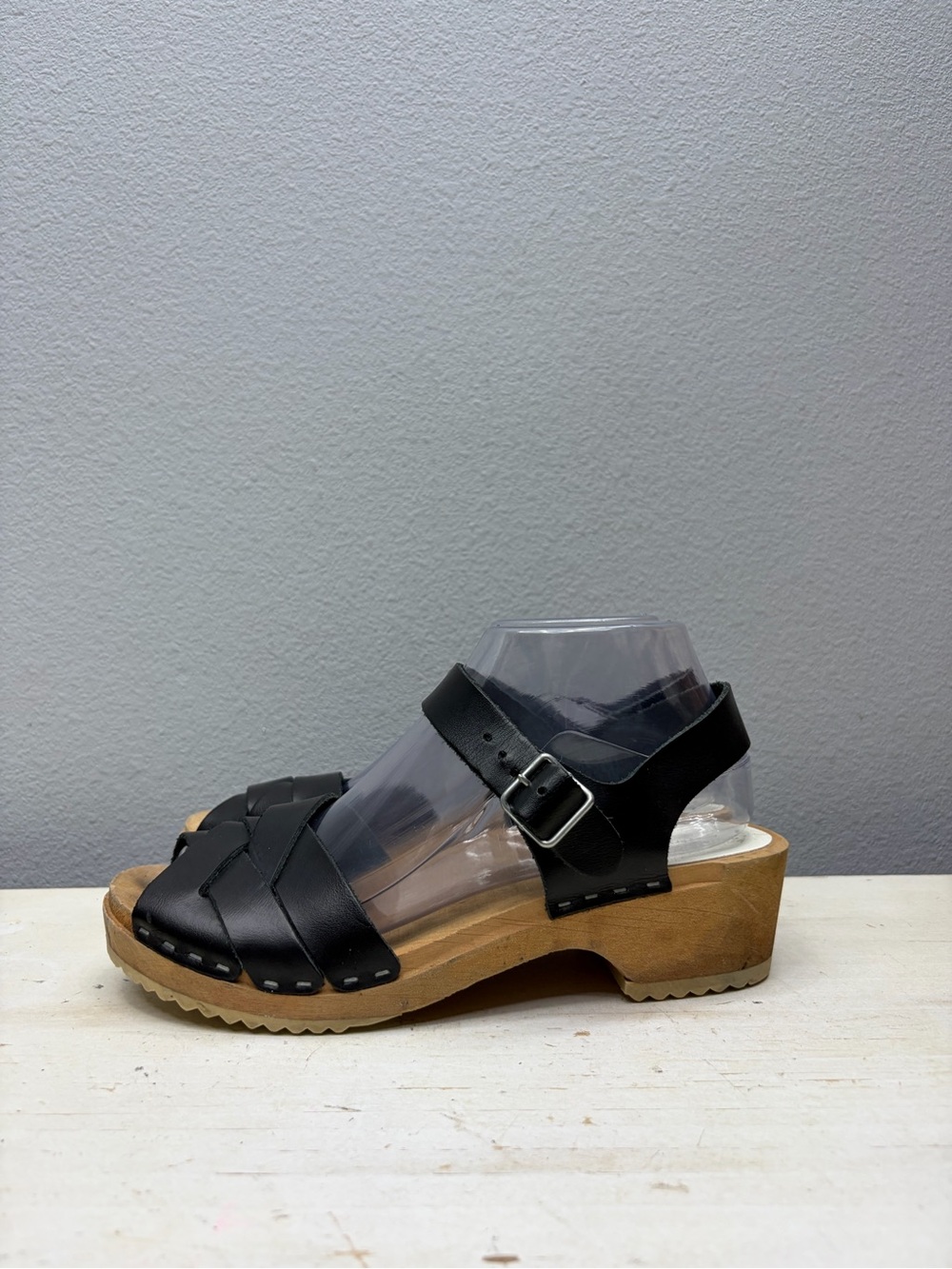 Vollsjo Black Leather Braided Clog Sandals Size 38